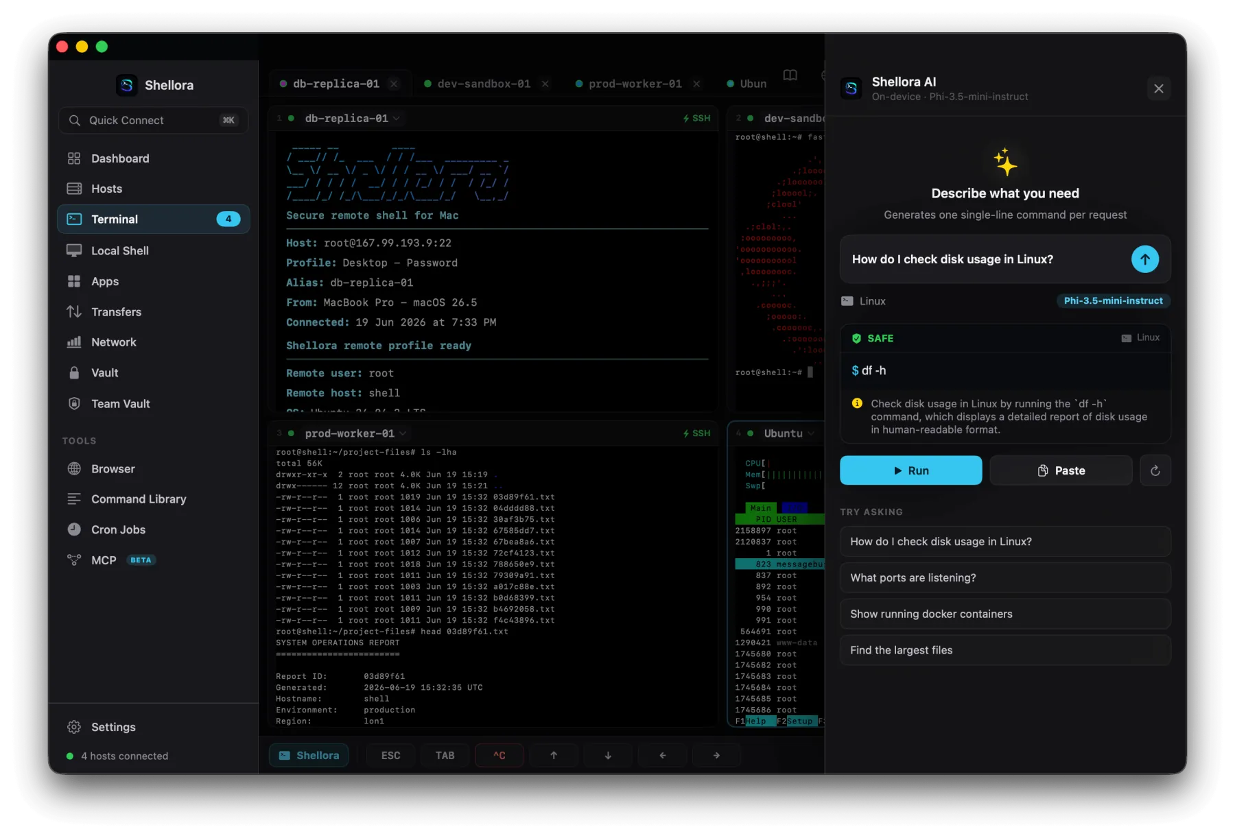 On-device AI assistant generating a command with a SAFE classification