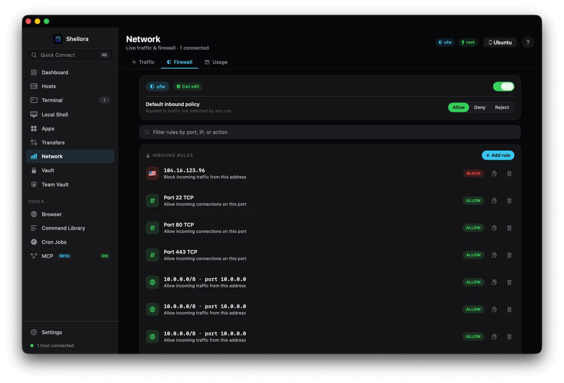 Firewall inbound rules with allow and block actions